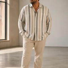 پیراهن لینن مردانه راه راه اورجینال برند  Rookies Jeans کد 302078