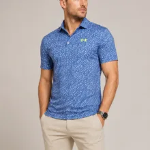 تیشرت مردانه آستین کوتاه ورزشی مدل سه دکمه طرح دار برند Under Armour (اورجینال) رنگ سرمه ای-سفید کد 305004