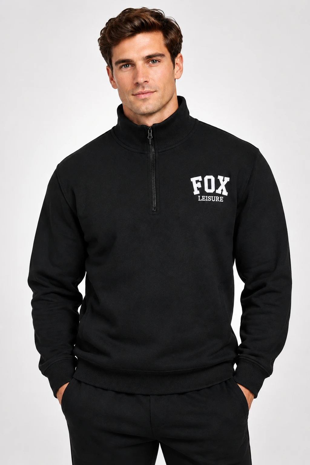 بلوز دورس نیم زیپ مردانه مدل رگولارفیت برند Fox (اورجینال) رنگ مشکی