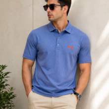تیشرت مردانه آستین کوتاه ورزشی مدل سه دکمه برند Under Armour (اورجینال) رنگ آبی دودی کد 305004