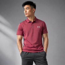 تیشرت مردانه آستین کوتاه ورزشی مدل سه دکمه برند Under Armour (اورجینال) رنگ قرمز مایل به صورتی کد 305004